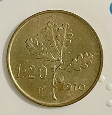 ITALIA -  20 Lire 1970  "Ramo di quercia"  VARIETA'  Lettera P (errore di conio)