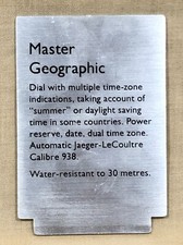JAEGER-LECOULTRE Display MASTER GEOGRAPHIC Metal Plaque Le Coultre Automatic /