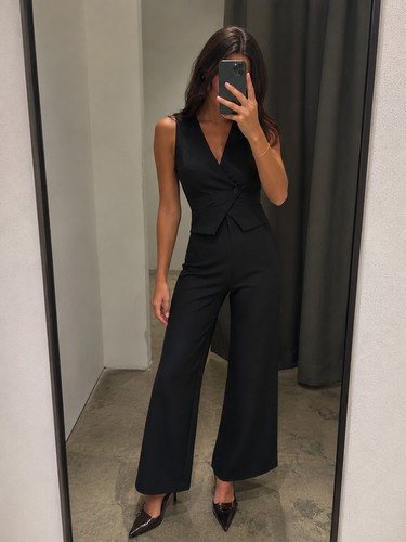 Tuta elegante nera jumpsuit - tuta,