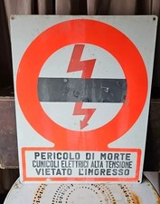 Insegna Ferro D'epoca 65x50  Pericolo Di Morte Circuiti Elettrici Alta Tensione 