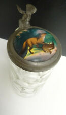 Boccale birra in vetro con tappo porcellana decorata - fine '800 Germania