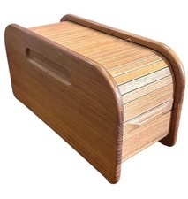 Scatola portaoggetti organizer scrivania vintage MCM legno teak tamburo roll top