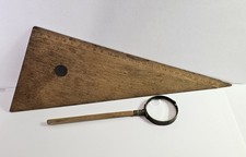 Antico Set Squadretta In Legno Con Lente D'ingrandimento 