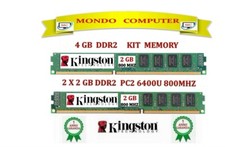 4 GB (2 X 2GB) DDR2 MEMORIA /RAM KINGSTON PC2 6400U 800MHz NON ECC BASSO PROFILO