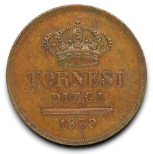 Napoli Due Sicilie 10 tornesi 1839 qSPL Ferdinando II Borbone