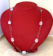 COLLANA ANNI 70 IN ARGENTO 925 E BARILOTTI DI QUARZO ROSA  LUNGA CM 50
