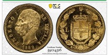 MONETA ORO 20 LIRE 1882 R ITALIA PCGS MS63