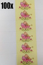 100 PZ Bigliettini bigliettino bomboniera NASCITA rosa bambina in passeg 02XS