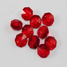 10 PIECES RED CRYSTAL OCTAGONS