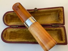 Antique Solid Silver and Amber cheroot holder with case