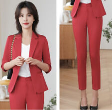 Tailleur completo donna ufficio giacca pantaloni maniche slim rosso 46 48