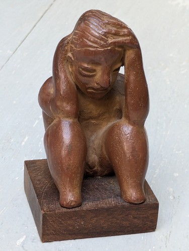 Clay seated figure - seated, sculpture