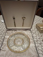 Antipastiera Cristallo, Cucchiaio E Forchetta Placato Argento Vintage 