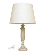 LAMPADA DA TAVOLO CON LUME IN LEGNO E PARALUME IN COTONE COLOR TORTORA H 70 CM
