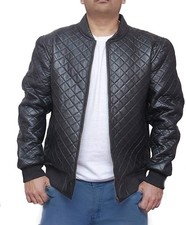 Giubbotto Bomber Trapuntato Uomo 100% Pura Pelle di Agnello Giacca...