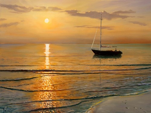 Quadro mare barca - quadro, tramonto