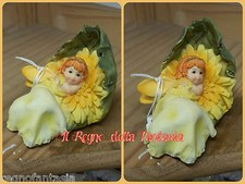 FATA FATINA BABY BOMBONIERE IDEA REGALO NASCITA BATTESIMO CULLA CON FIORE GIALLO