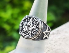 Anello Tetragramma Argento Sterling 925 Pentagramma Salomone Sigillo Talismano Sacro
