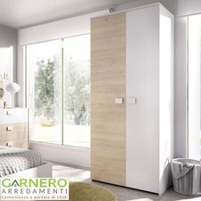 Armadio guardaroba 2 ante battenti rovere bianco appendiabiti cameretta CAIRO