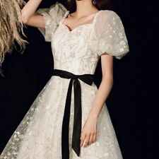 Abito da ballo donna cerimonia laurea vestito floreale rete fiocco cintura elegante