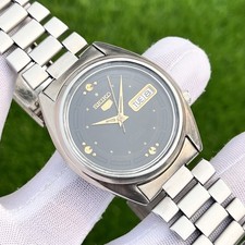 Orologio Uomo Vintage Seiko 5 Quadrante Cerchio Nero Automatico Made in Japan 7009-3041