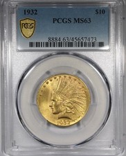 Moneta 10 dollari 1932 oro aquila indiana PCGS MS63 non circolata appariscente