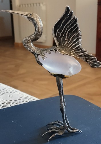 Scultura airone argento e - airone,