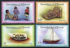 St. Vincent Grenadine 1986 Artigianato Arte Bambole Musica Cesto Tessitura Barca 4v MNH