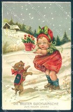 Animali Cane Cucciolo Bambina Fiori RUGHE serie 5602 cartolina TW1080