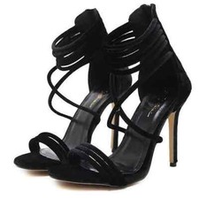 Sandali eleganti tacco stiletto 11 cm nero velluto pelle sintetica eleganti 9723