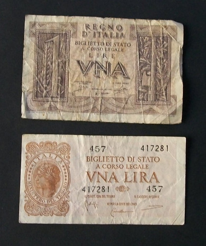 Coppia banconote 1 lira - banconote,