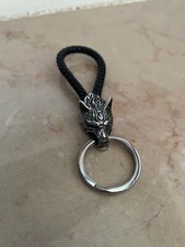 portachiavi lupo,laccio effetto pelle,charm in acciaio