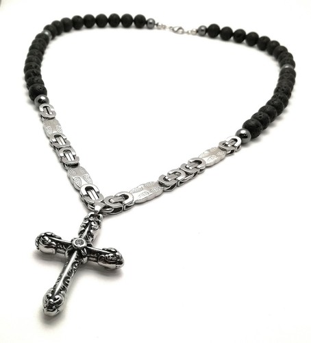 Collana uomo nero lava acciaio - collana,