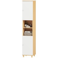 HOMCOM Mobile Bagno Alto con 2 Armadietti e Ripiani 30x30x166cm Bianco e Legno