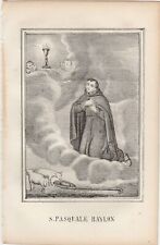 San Pasquale Baylon Incisione Originale Santino del 1858 