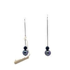 Orecchini Pendenti In Onice Nero Con Perla Di Pavone Vera Da 9Mm