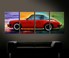 Quadro su tela RED PORSCHE 911 TARGA sopra divano vintage POP ART nostalgia quadro da parete