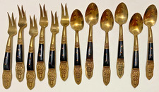 Set da dessert, 6 cucchiaini e 6 forchettine Siamesi in ottone, Design Siddartha