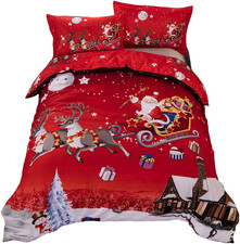 Copripiumini Babbo Natale, Set Di Biancheria Da Letto Decorazione Natalizia per 