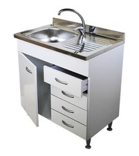 Mobile sottolavello bianco, 1 anta e cassettiera, lavello inox cm.80, vasca a sx