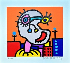 Paul Kostabi - Serigrafia polimaterica originale numerata e firmata