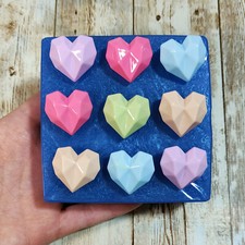 Stampo Cuori Sfaccettati 9pz 3cm in silicone per resina, gesso, candele e cera