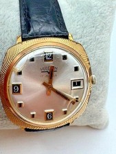 Orologio Vintage Uomo Vulcain 17 Jewels Tono Oro Meccanico Data FUNZIONANTE