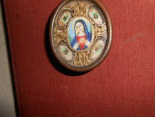Antico reliquiario dipinto in miniatura B.V.M. + 4 reliquie