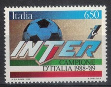INTER SCUDETTO CAMPIONATO DI CALCIO 1988 - 1989.  FRANCOBOLLO  NUOVO ANNO 1989