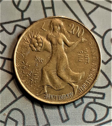 Moneta italia 200 lire - italia, da