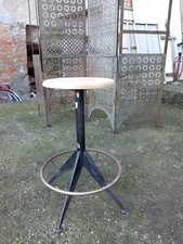 Sgabello Vintage Industriale Ferro E Legno Anni 70