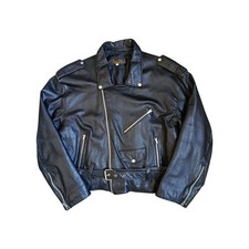 Vintage 1980s Italian Men's Black Cropped Perfecto Leather Biker Jacket 52-XL
