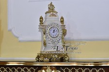 Orologio da tavolo in porcellana bianca e foglia oro stile barocco P26