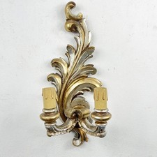Applique stile 800 antico in legno oro argento lampada da parete a due luci